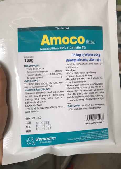 Gói 100g AMOCO farm Phòng trị các bệnh tụ huyết trùng, thương hàn