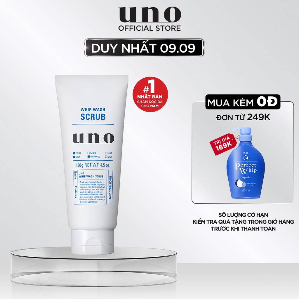 Sữa Rửa Mặt Tạo Bọt Dạng Hạt Sáng Da UNO Whip Wash Scrub 130g