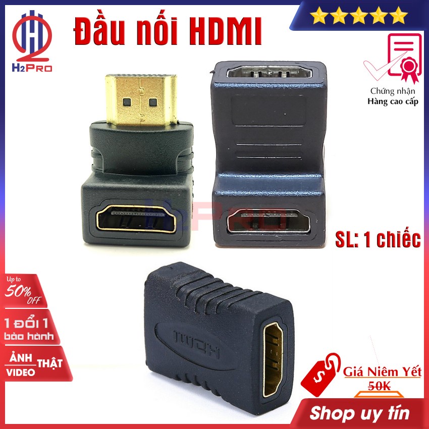 Đầu nối hdmi H2pro cao cấp loại thẳng-vuông góc (1 cái), đầu nối dây hdmi 2 đầu dương âm