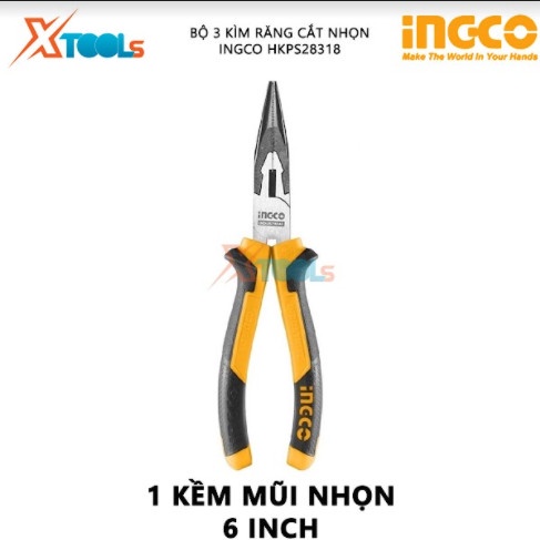 Bộ 3 kìm đa năng INGCO - TOTAL Kềm cắt, kềm răng điện, kềm mũi nhọn thép CrV siêu cứng bền cắt kẹp tuốt dây điện cáp kẽm