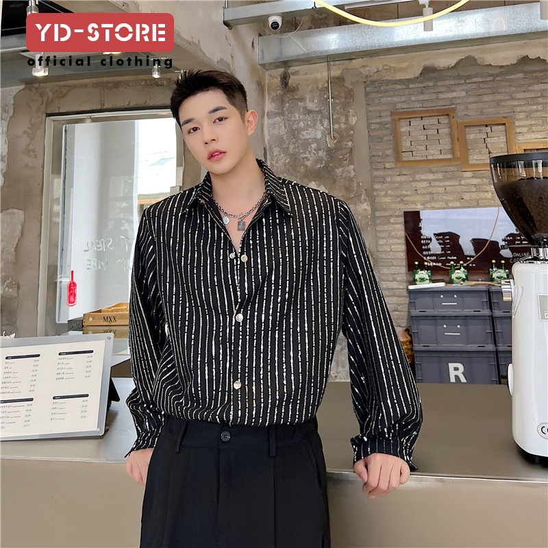 Áo Sơ Mi Tay Dài Đính Kim Sa Lấp Lánh Phong Cách Đường Phố Cho Nam