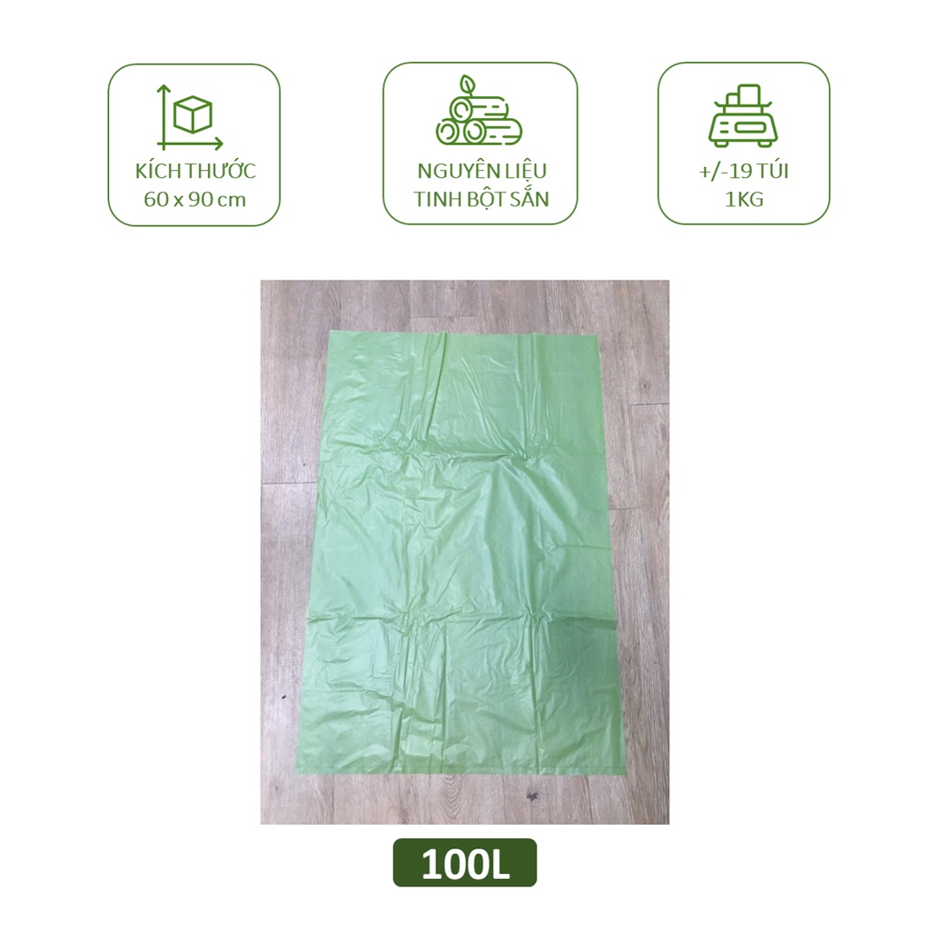 1 kg túi đựng rác phân hủy sinh học, không nhựa 100%, cỡ nhỏ trung đại