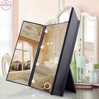 [Hàng mới về] Gương Trang Điểm Hình Vuông Ba Mặt Gấp Được Có Đèn LED Tiện Dụng
