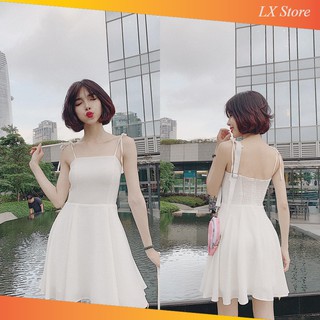 [ẢNH THẬT] Đầm 2 Dây Thắt Nơ Vai - Chun Lưng Cực Đẹp