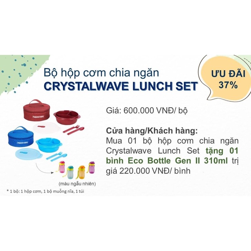 {Quà 220k} Bộ hộp cơm chia ngăn Crystalware Lunch Set