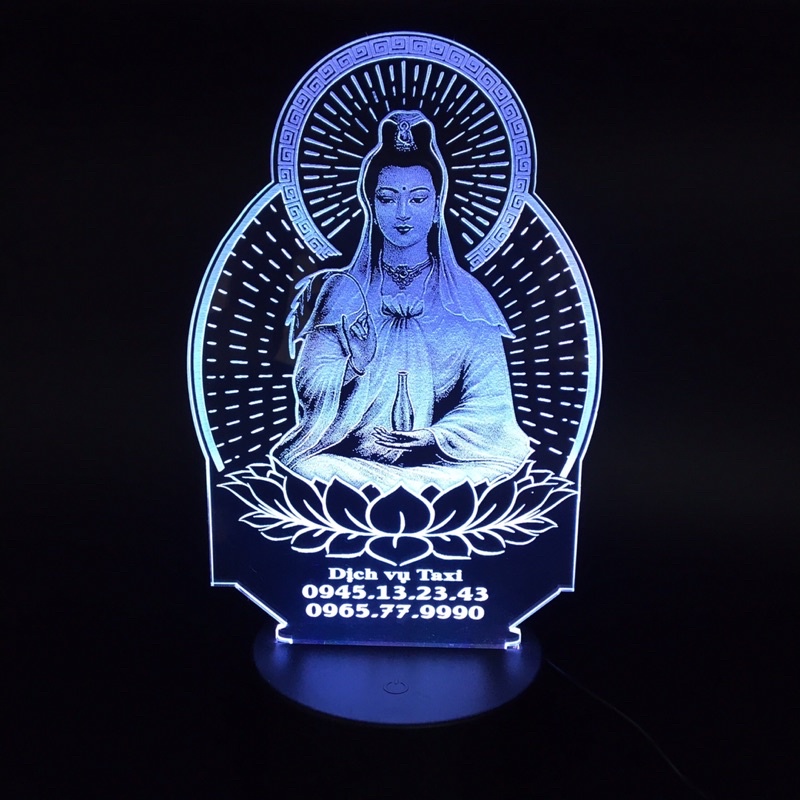 Đèn Led 3D hình Quan Thế Âm Bồ Tát khắc theo yêu cầu 16 Màu để bàn, trang trí xe, phòng