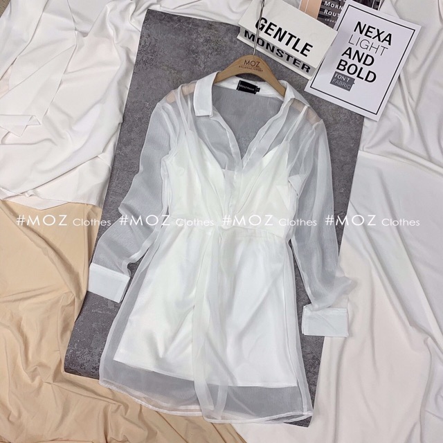 Set áo sơ mi + váy 2 dây