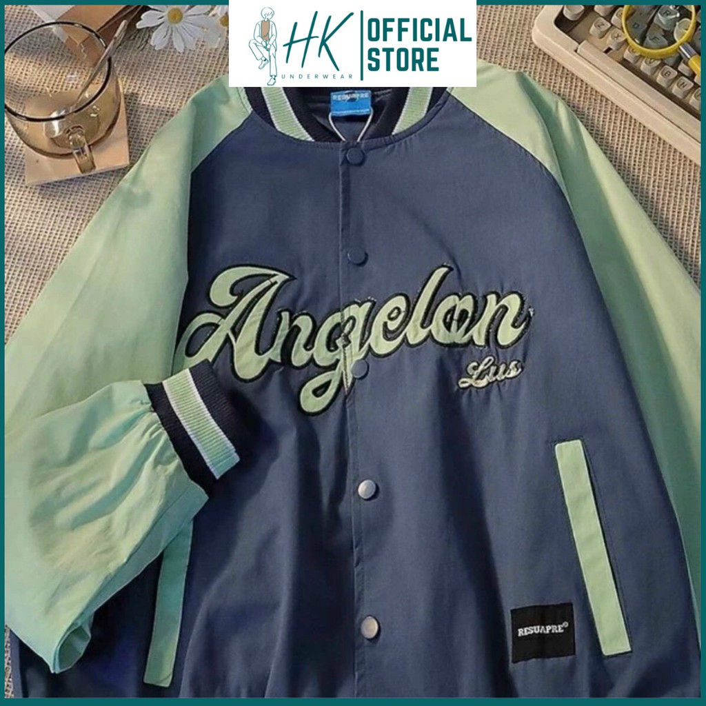 Áo Khoác Bomber Dù, Áo khoác unisex in chữ Angeleen Phong Cách Hàn Quốc.