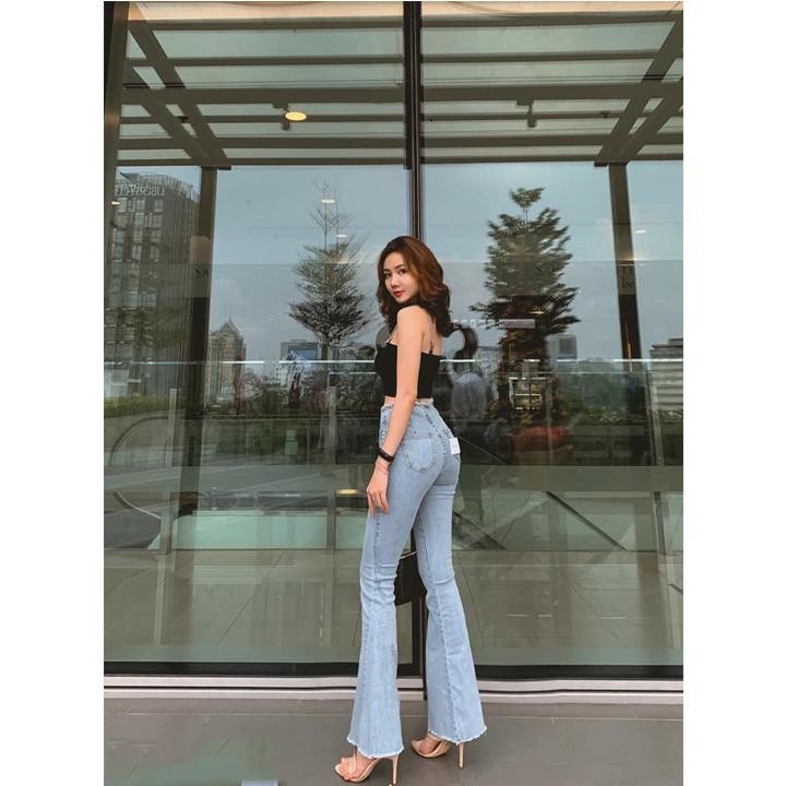 Quần jean nữ ống loe 2 túi trước lưng cao tua lai | BigBuy360 - bigbuy360.vn