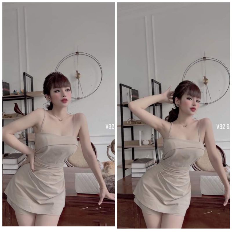 Set áo xếp ly hai dây + quần ngắn (màu đậm hơn hình)