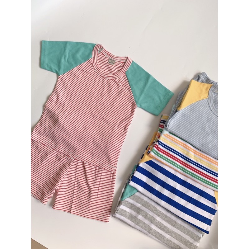 Bộ đùi cotton tay raplang cho bé trai đi học