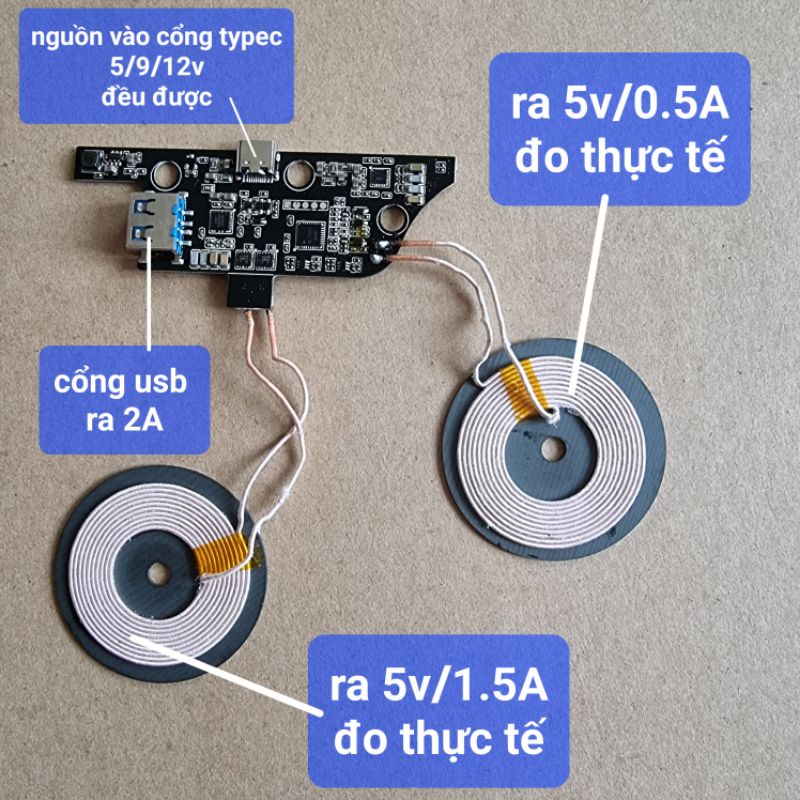 bảng mạch sạc không dây đôi 5v/2A chân cắm type-c