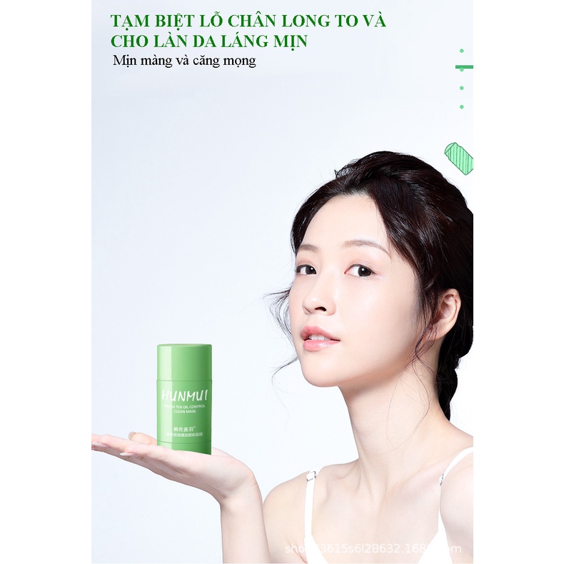 Mặt nạ bùn đất sét trà xanh bơ rau má giảm mụn làm sạch lỗ chân lông sáng da Hunmui 40g