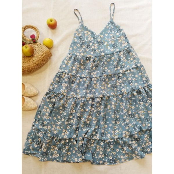 Đầm lụa mango hoa cúc trắng vải dày dặn, cực đẹp, mịn mát vintage