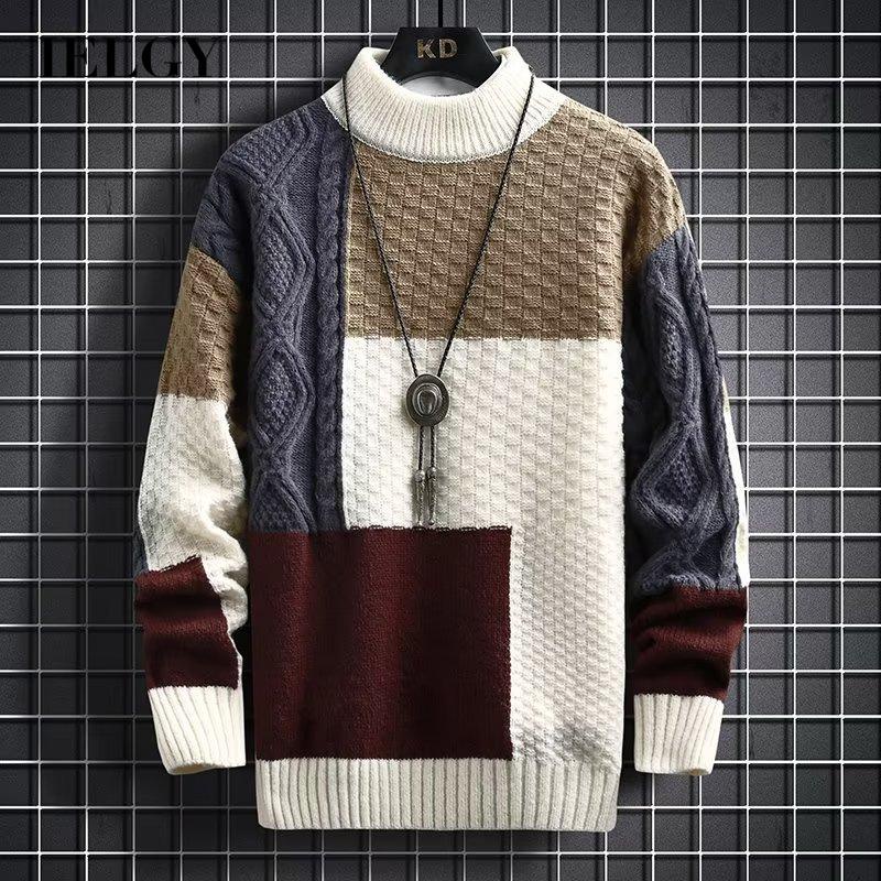 Ielgy Áo sweater Khối Màu retro Nhật Bản Cho Nam