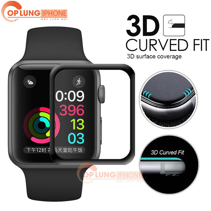 Kính Cường Lực Apple Watch 38mm 40mm 42mm 44m Full keo bảo vệ màn hình Cong 9H cho Series 5 4 3 2 1