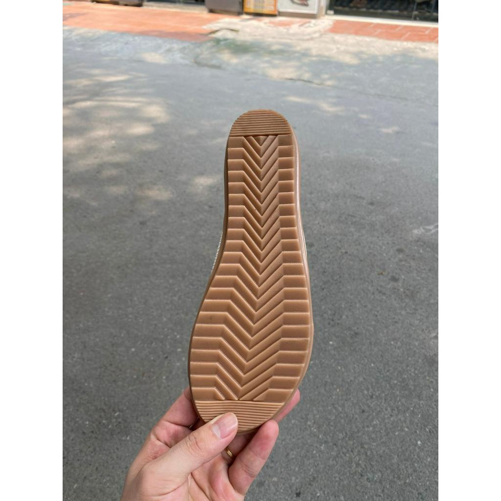 Dép quai chéo nữ đế bằng cao 2p LUNASHOES 3302 da bò mềm mũi hở chống nước đi lại hàng ngày