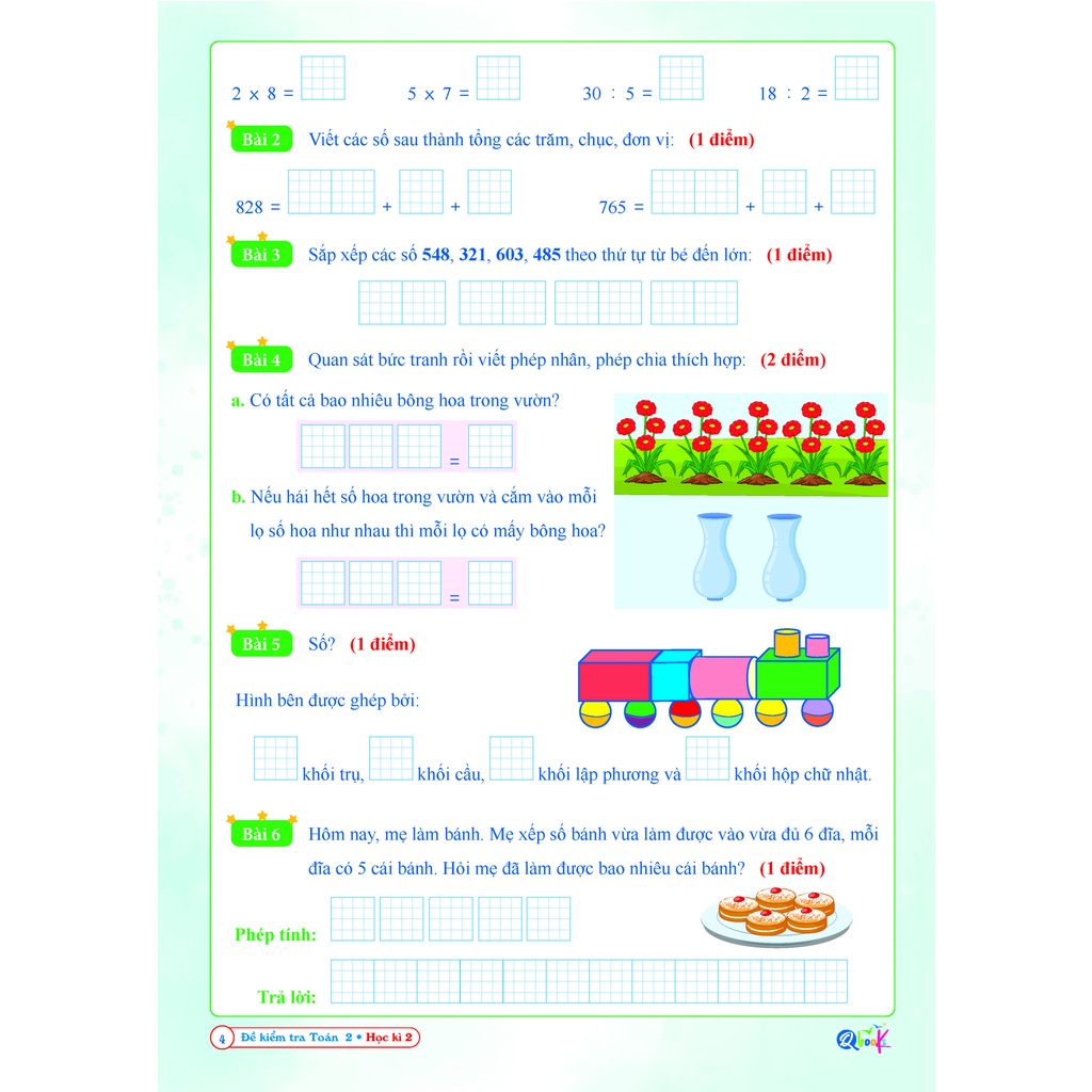 Sách - Đề Kiểm Tra Toán Lớp 2 - Cánh Diều - Học Kì 2 (1 cuốn)