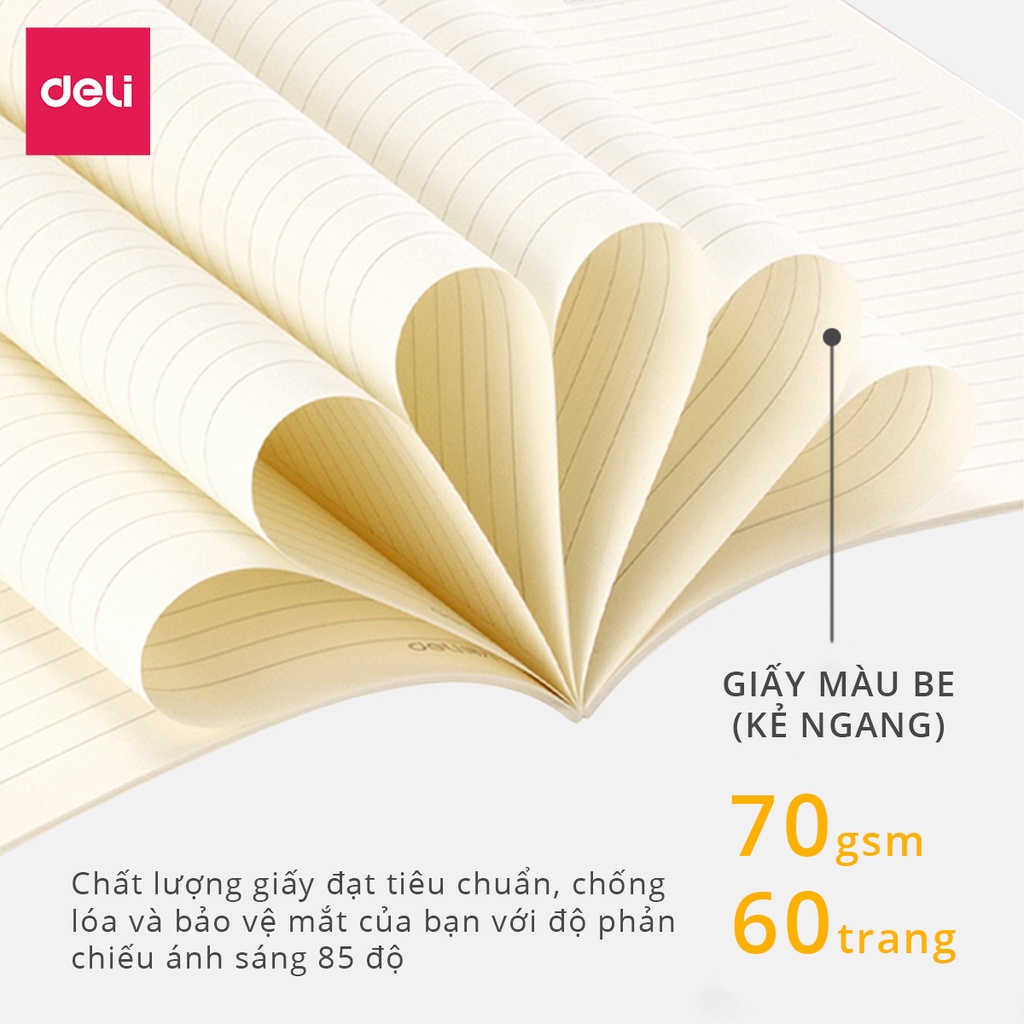 Sổ ghi chép khâu gáy nhiều hình chữ 120 trang 70g Deli-1 quyển-Size A5 nhiều màu sắc được chọn màu vở viết cho học sinh