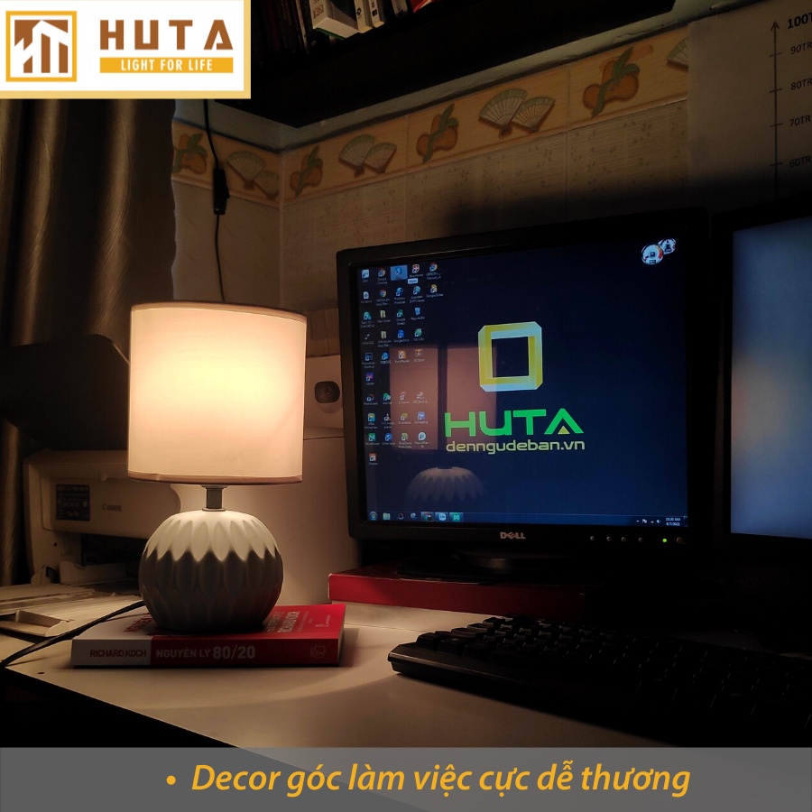 Đèn Ngủ Để Bàn Gốm Sứ Huta Light For Life S3 Decor Phòng Ngủ, Trang Trí, Đọc Sách, Điều Chỉnh Độ Sáng, Ánh Sáng Vàng