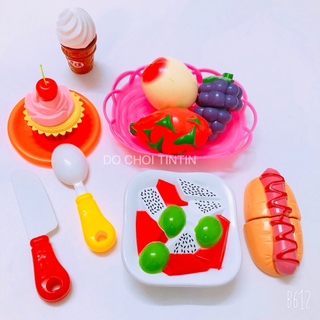 [SIÊU ĐẸP-Tháo Lắp] Đồ chơi bánh kem, trái cây, hotdog 15 chi tiết