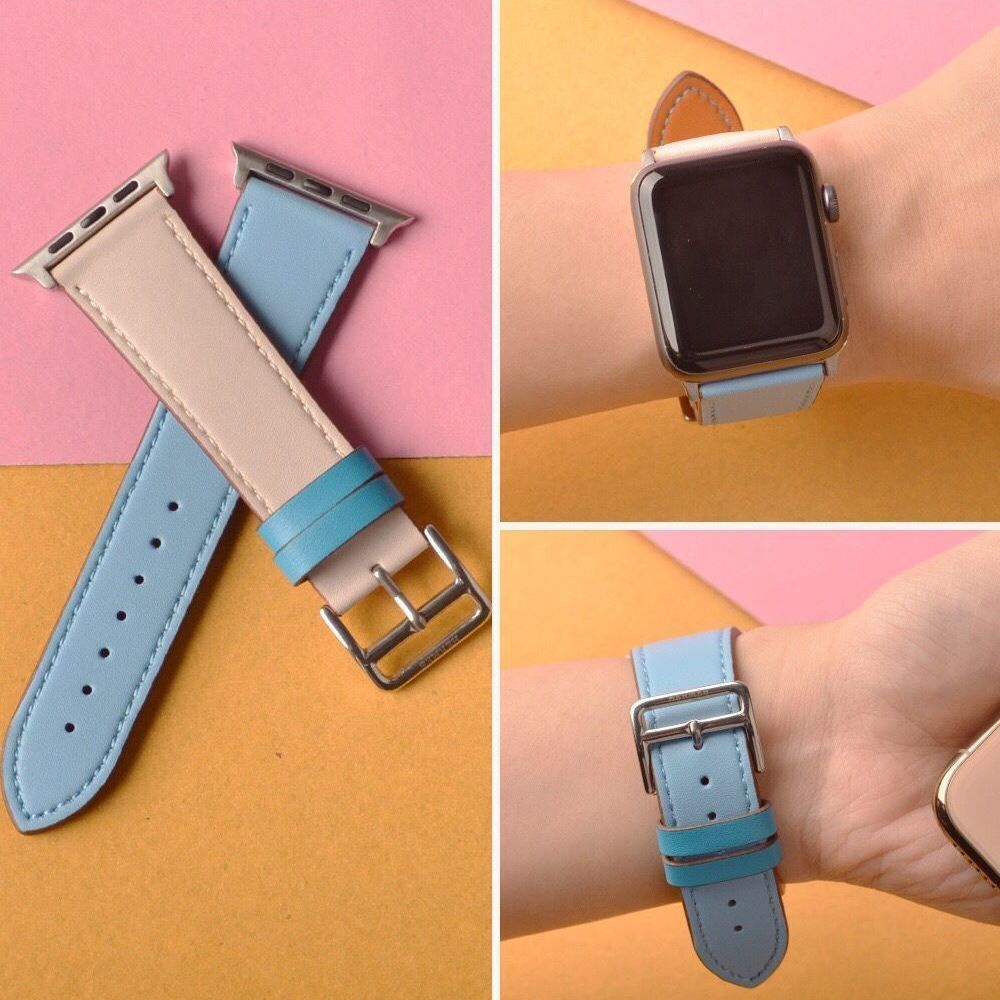 Hermès Dây đeo bằng da thật phong cách Retro cho đồng hồ thông minh Apple Watch 5 S4