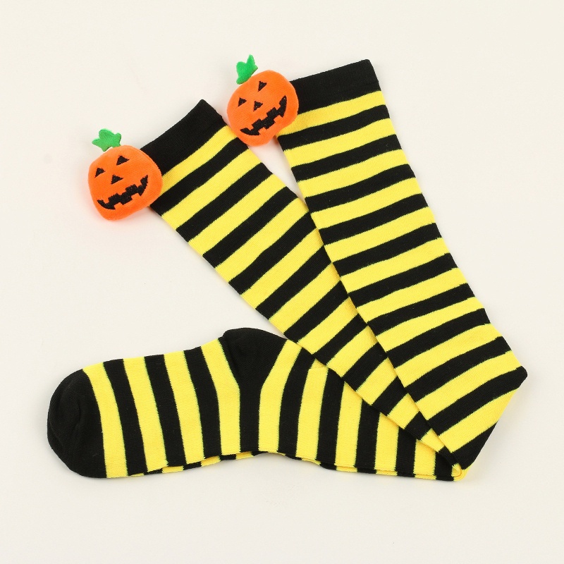 Tất Cao Ngang Đùi Họa Tiết Bí Ngô 3D Hóa Trang Halloween Cho Nữ