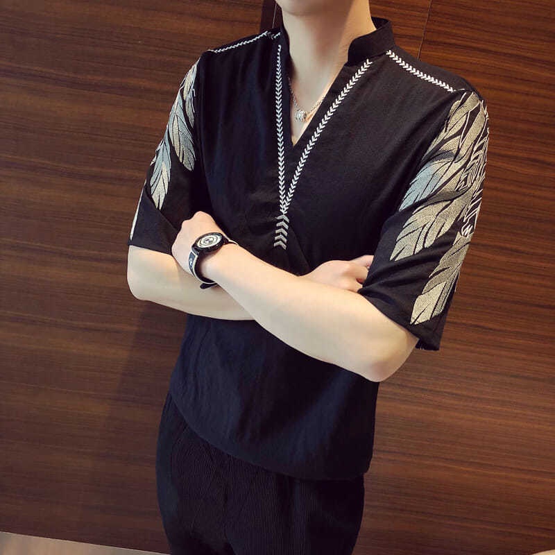 Áo Sơ Mi Nam Tay Lỡ Cổ Chữ V Thời Trang Hàn