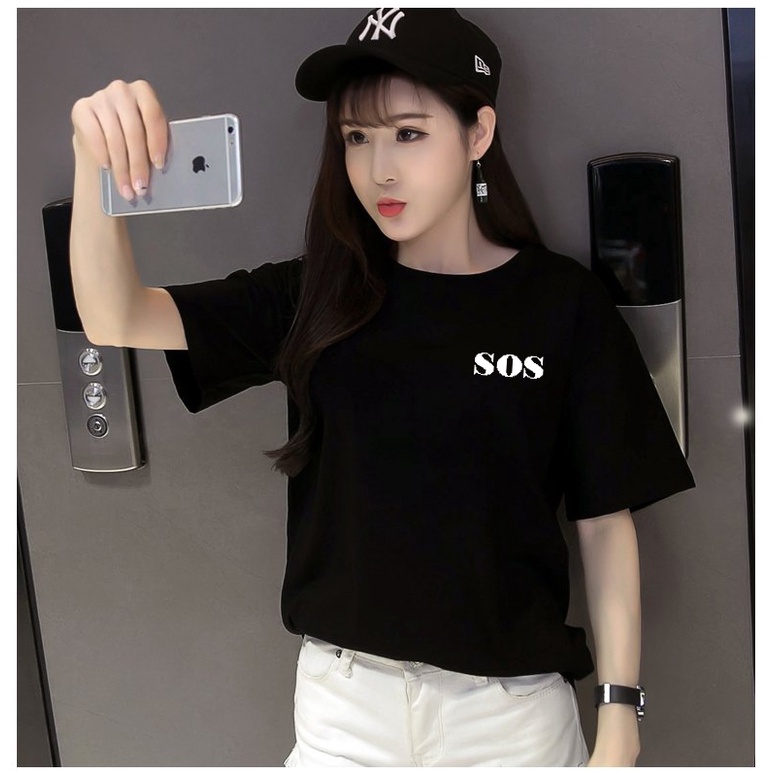 áo thun nam nữ tay lỡ in chữ SOS Ét o ét đơn giản dạo phố