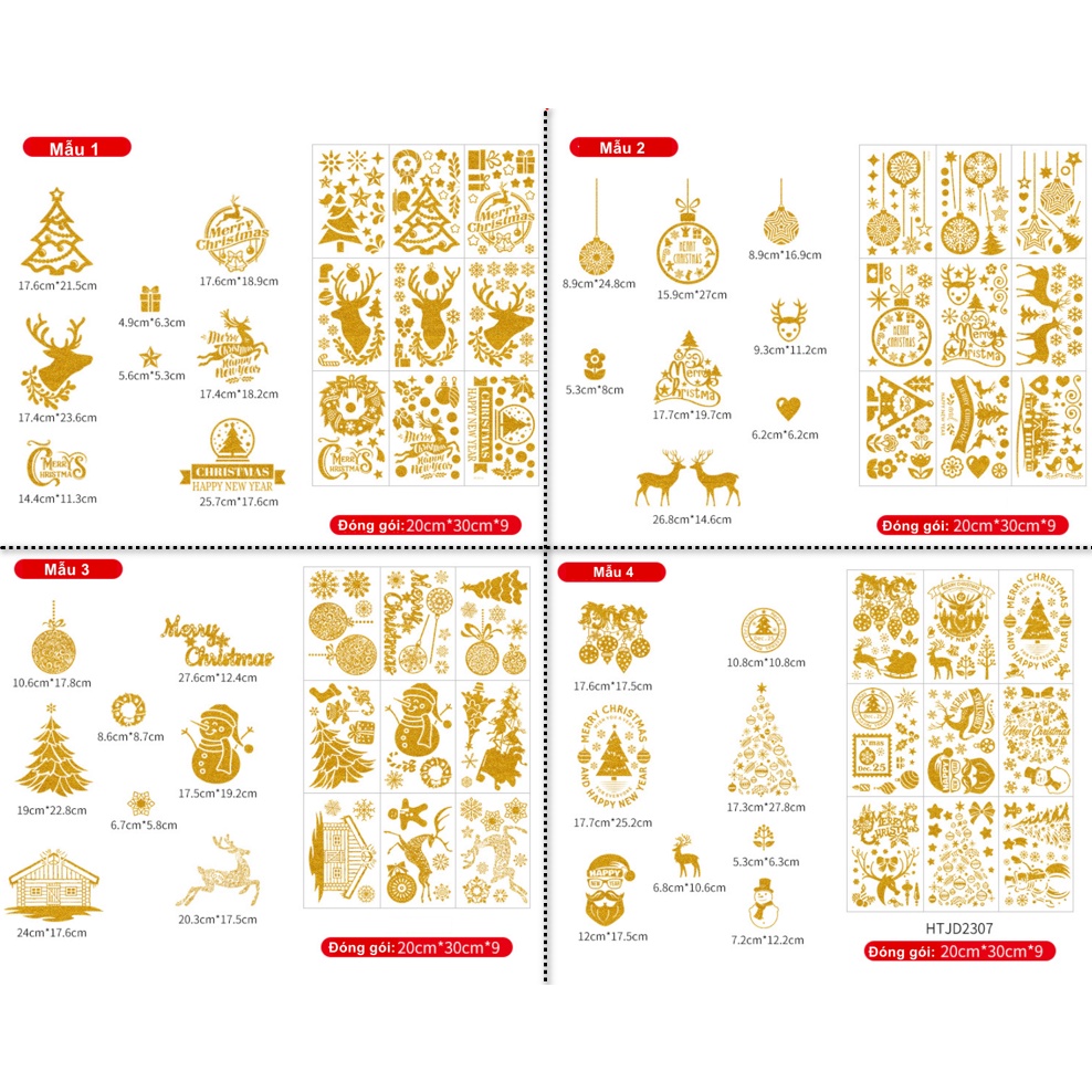 Decal dán tường Noel Hít Tĩnh Điện không Dơ Kính - Noel kim tuyến ánh vàng nhiều mẫu
