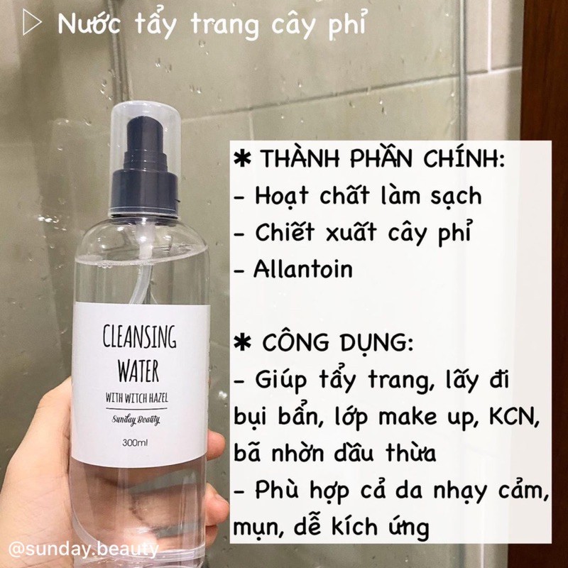 Nước tẩy trang cây phỉ làm sạch sâu thiên nhiên Cleansing water Sunday Beauty handmade [dùng cho cả da nhạy cảm]