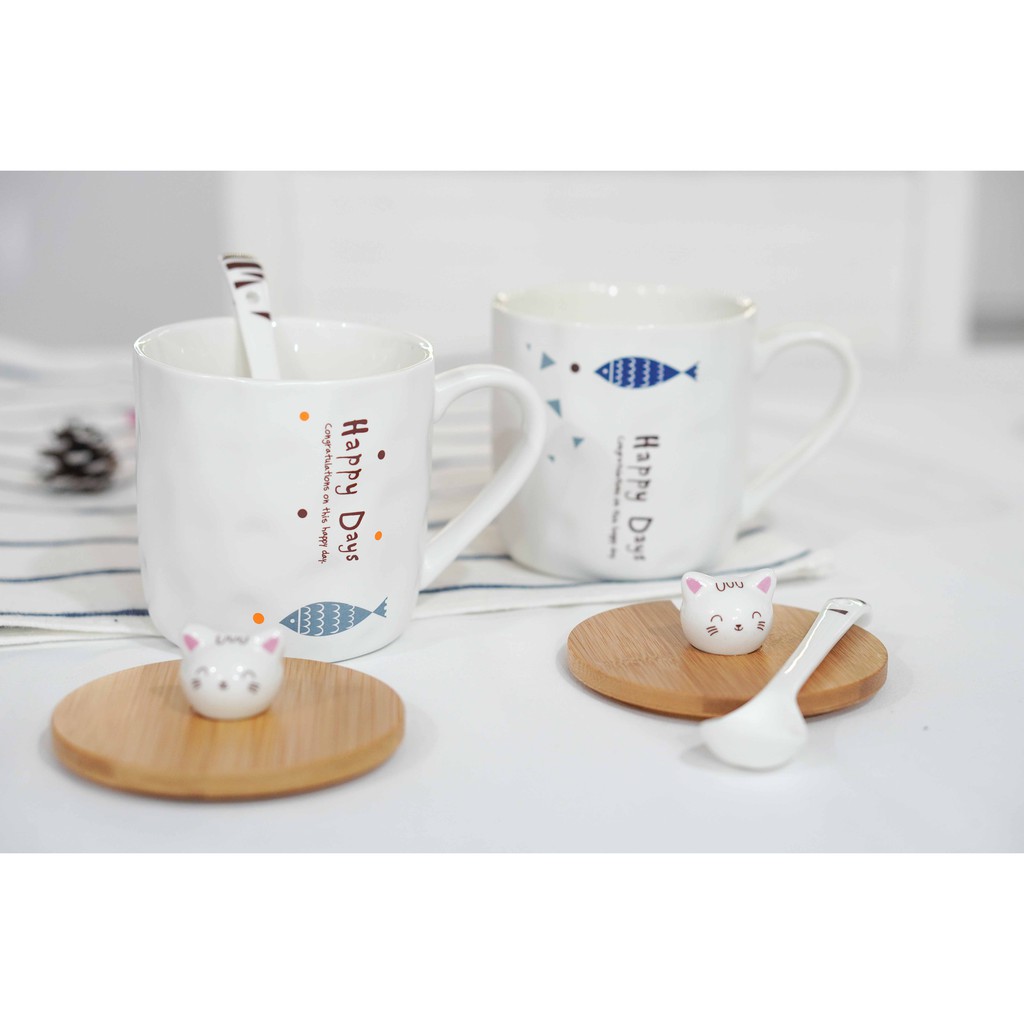 Ly sứ mèo dễ thương Happy day 330ml