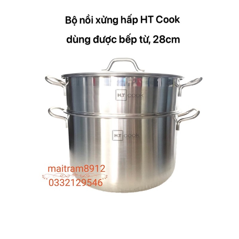 Bộ nồi xửng hấp 28cm/30cm (28 cm/30 cm) thương hiệu HT Cook dùng được bếp điện từ.