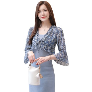Áo khoác Kimono chất Chiffon hoạ tiết hoa nữ tính