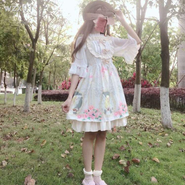 Quần áo phụ nữ mùa hè Cô gái mềm mại Nhật Bản sơ mi voan ren ngắn tay xù lông Lolita với ở dưới