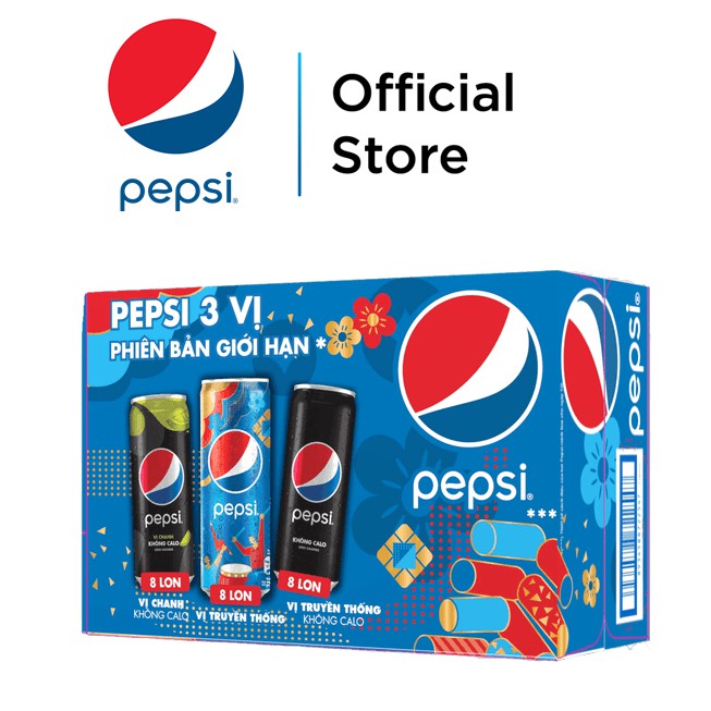 Thùng 24 Lon Nước Ngọt Có Gaz Pepsi Mix 3 Vị (320ml/lon) - Độc Quyền Online