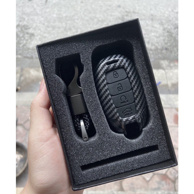 Ốp Chìa Khoá Carbon Xe Santafe, Accent 2021 - 2023 Kèm Móc Cao Cấp