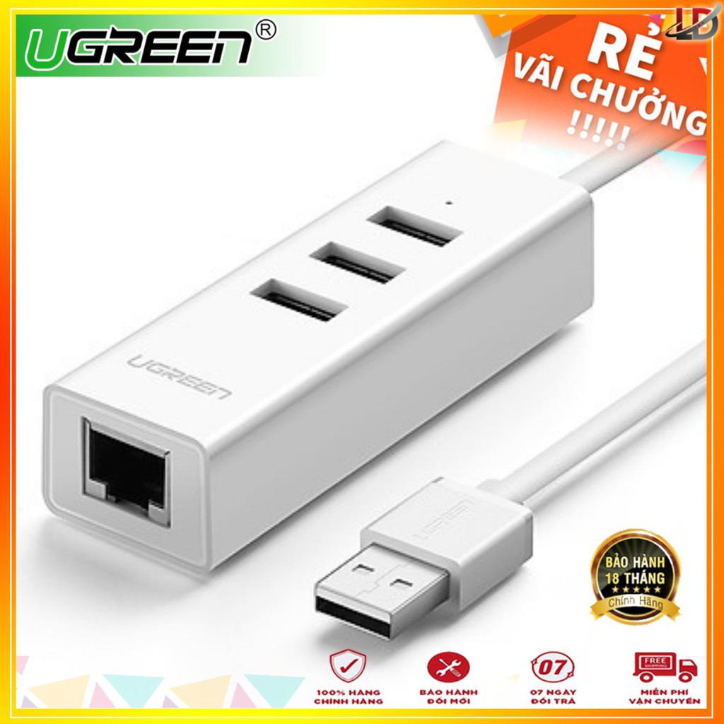 Hub USB 2.0 3 cổng kèm cổng mạng Ethernet 10/100Mbps Ugreen CR129