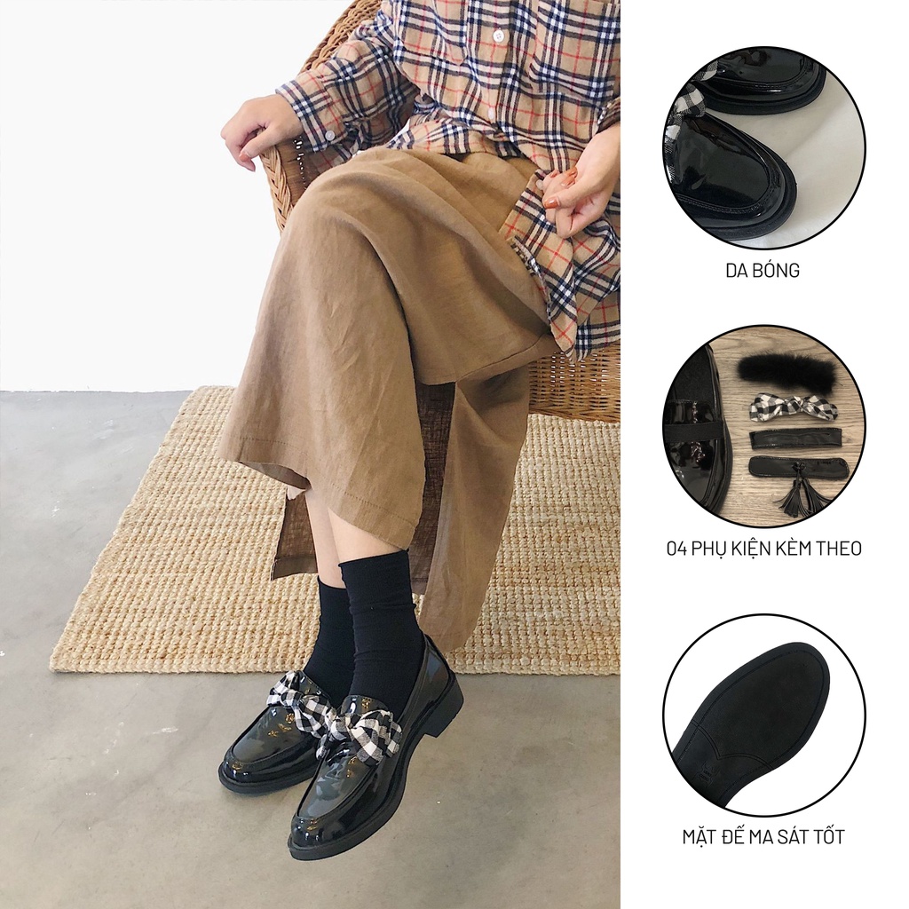 Giày Búp Bê Ulzzang Vintage, Giày Oxford Da Kèm 4 Phụ Kiện Đế Dày Phong Cách Retro Phiên Bản Hàn Quốc - Iclassy_shoes