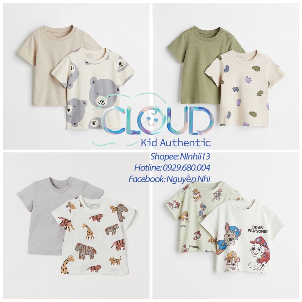 Set 2 áo phông cộc tay cho bé yêu HM UK/US chính hãng size 4-6m đến 3-4y