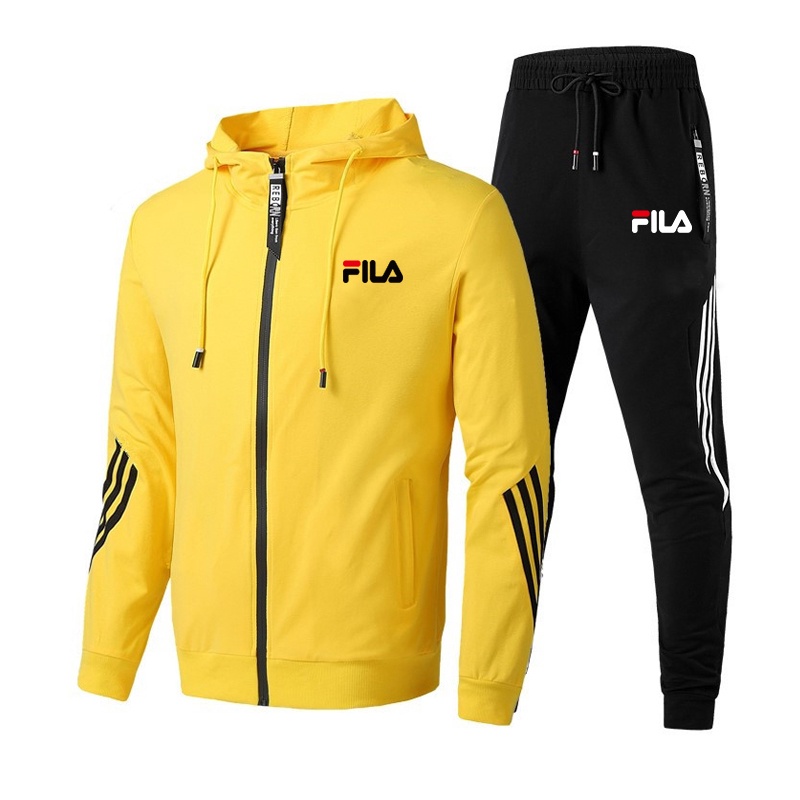 Set áo khoác phối khóa kéo + quần dài họa tiết chữ FILA phong cách thể thao dành cho nam