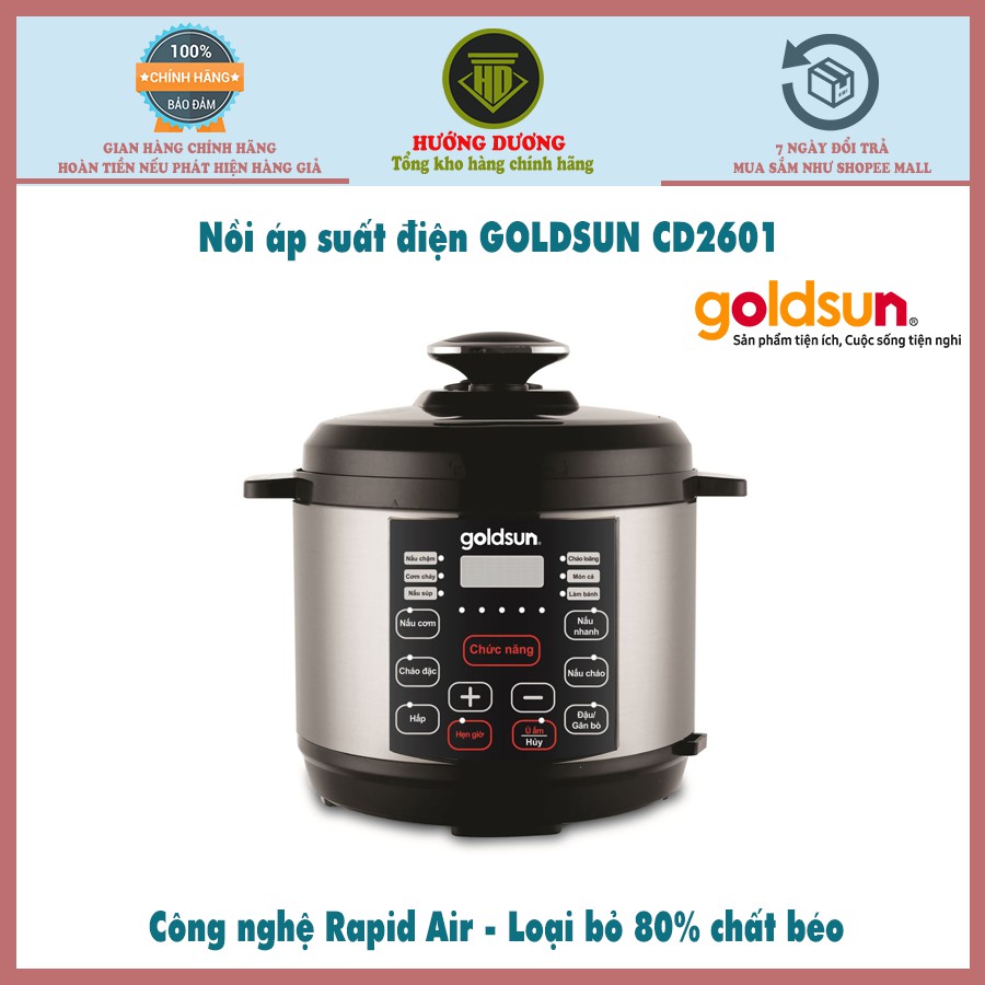 [Mã 273ELHA100K0 hoàn 7% đơn 500K] Nồi áp suất Goldsun CD2601 6L Điện tử- Hàng chính hãng