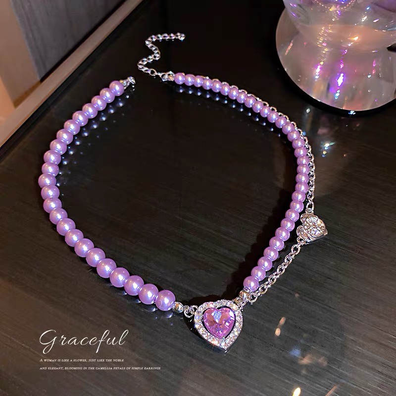 [Đẹp Xuất Sắc] Choker Vòng Cổ Mặt Trái Tim Đính Đá Màu Tím Cao Cấp Cực Sang Chảnh Mainia Shop
