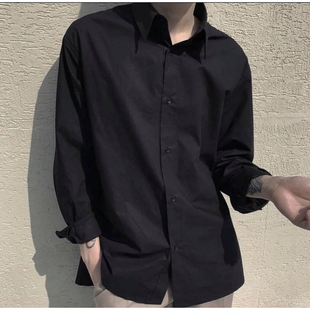 Áo sơ mi trắng đen nam nữ unisex dài tay form rộng kiểu hàn quốc | Hd2000shop | BigBuy360 - bigbuy360.vn