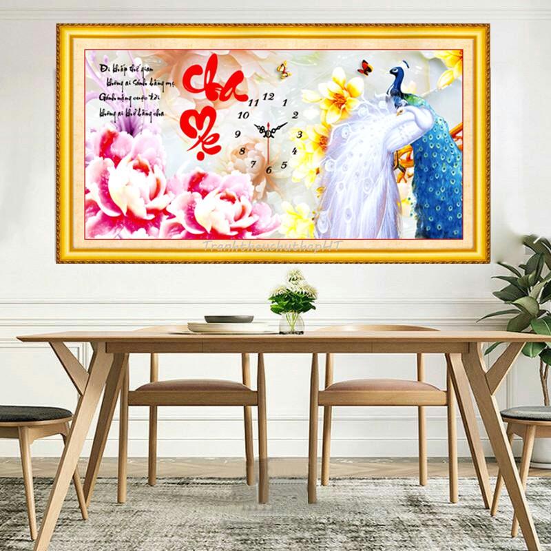 Tranh thêu chữ thập cha mẹ KT:86x43cm,tranh chưa thêu và chưa khung, tặng kéo và sỏ chỉ.