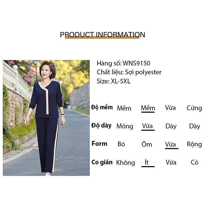 Bộ quần áo thể thao nỉ trung niên nữ dài tay