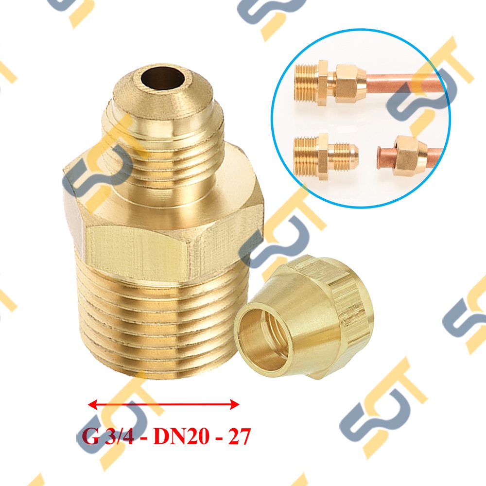 [HÀN ỐNG ĐỒNG] Ren ngoài G3/4 (27) nối côn lồi cho điện lạnh &amp; khí nén (Brass Flare Male Connector)- Rắc co NPT