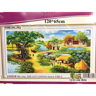 tranh thêu chữ thập phong cảnh 3D làng quê đầu làng tuyệt đẹp LV3310 120*65cm