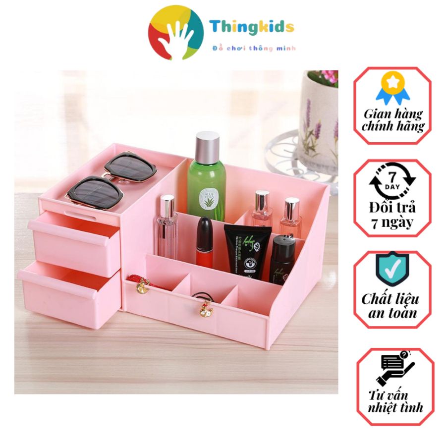 Kệ đựng mỹ phẩm 3 tầng, hộp đựng đồ trang điểm, makeup bằng nhựa cao cấp, tiện sử dụng - Thingkids