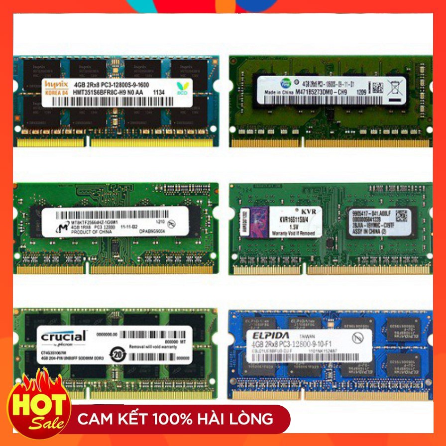 Ram laptop 4GB DDR3 Bus 1600 nhiều hãng crucial micron samsung hynix eldipa.. PC3-12800S